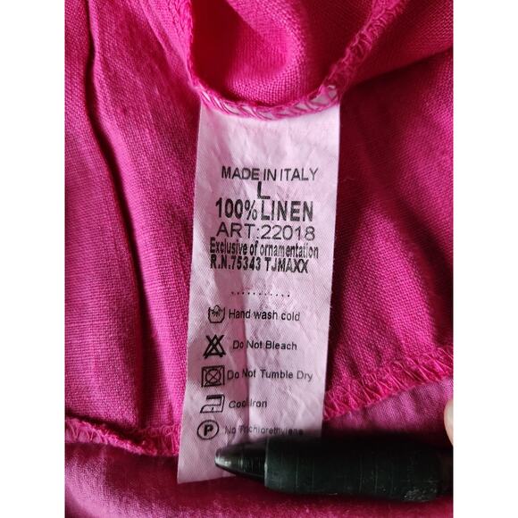 Rosemarine Pink Linen Sleeveless Midi Dress Italy Pintuck Lace Bottom Size L - Picture 5 of 8